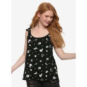 Disney Alice In Wonderland Black & White Icons Ruffle Flowy Tank Top M Hot Topic